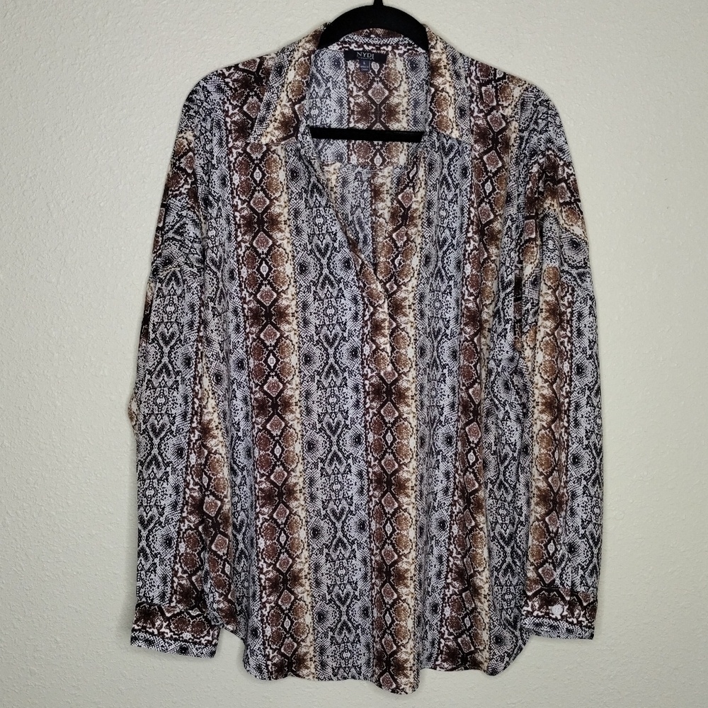 NYDJ Snakeskin Print Long Sleeve Blouse Women's Size Large